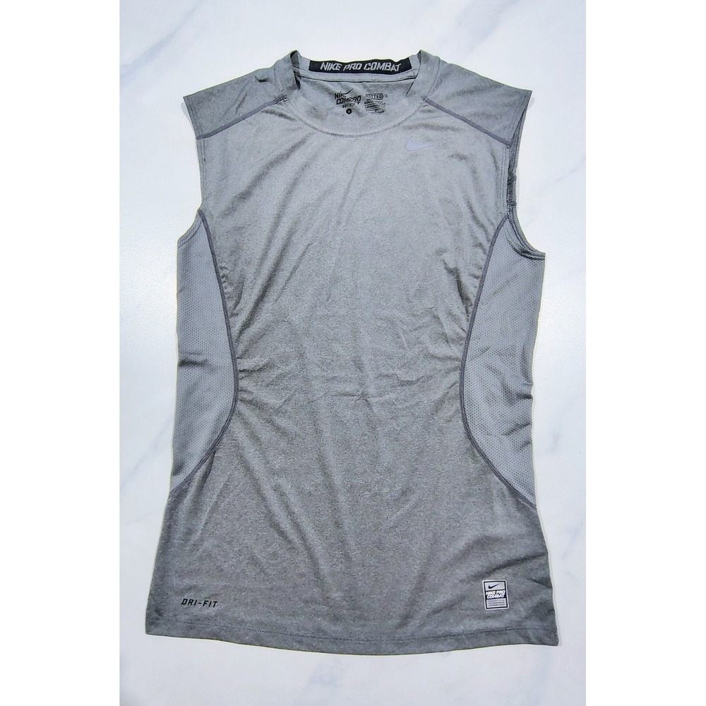 Nike Pro Combat Fitted Sleeveless Tank Top Gray Mens Mesh Small Dri Fit Athletic - Picture 10 of 10